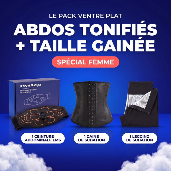Pack Ventre Plat Femme : ceinture abdominale EMS, gaine et legging de sudation
