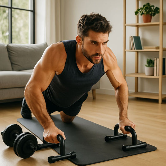 Homme qui se muscle à la maison