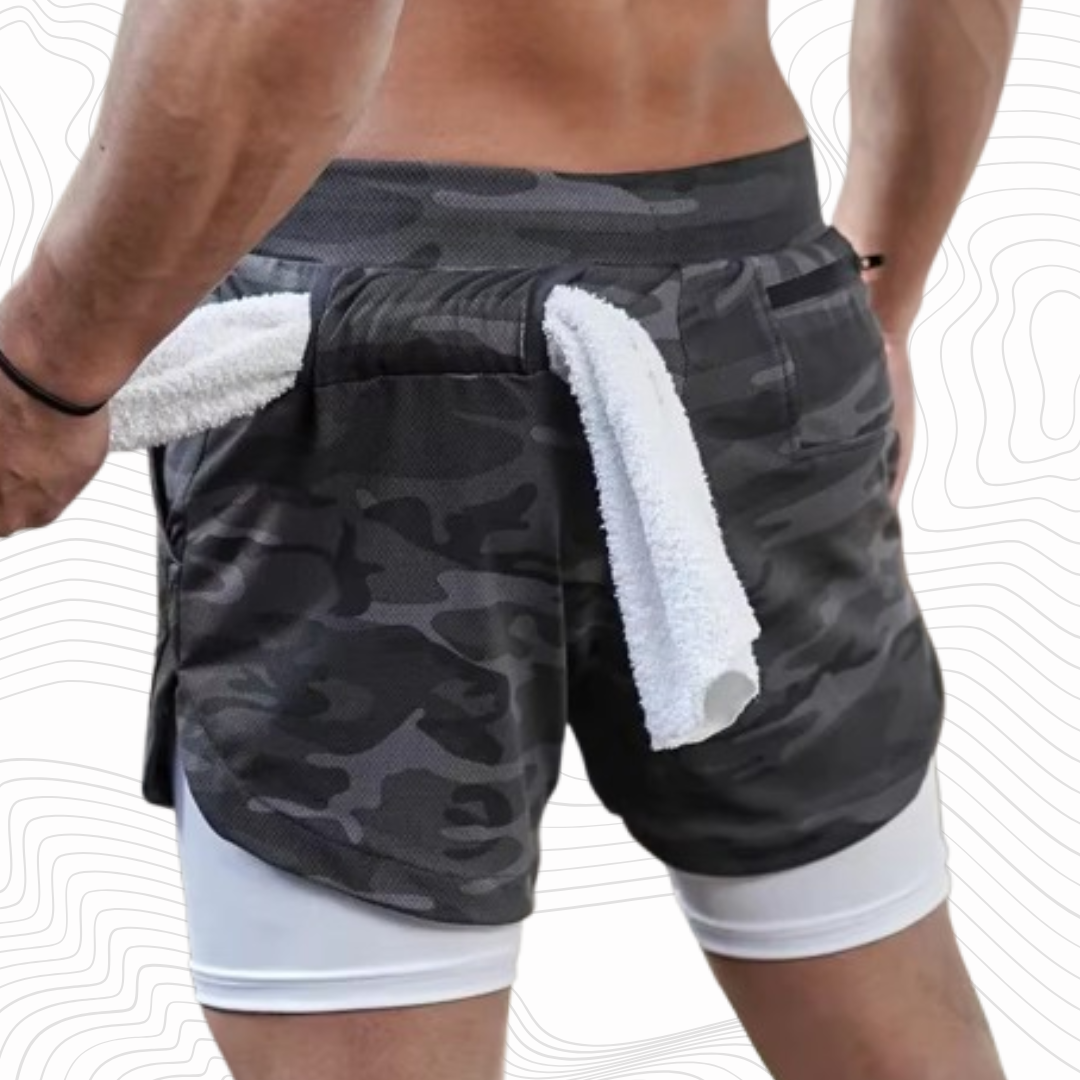 Short de Course Camouflage 2 en 1 pour Homme