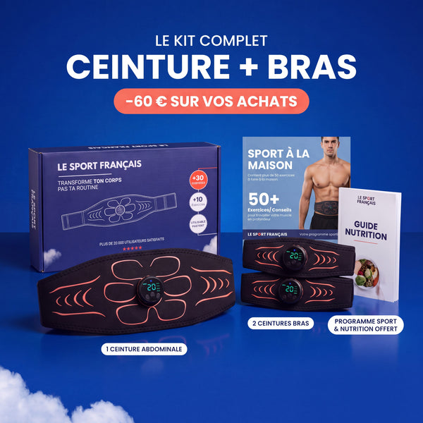 Kit complet Le Sport Français : ceinture abdominale EMS, 2 ceintures bras et programme sport & nutrition offert, -60 €