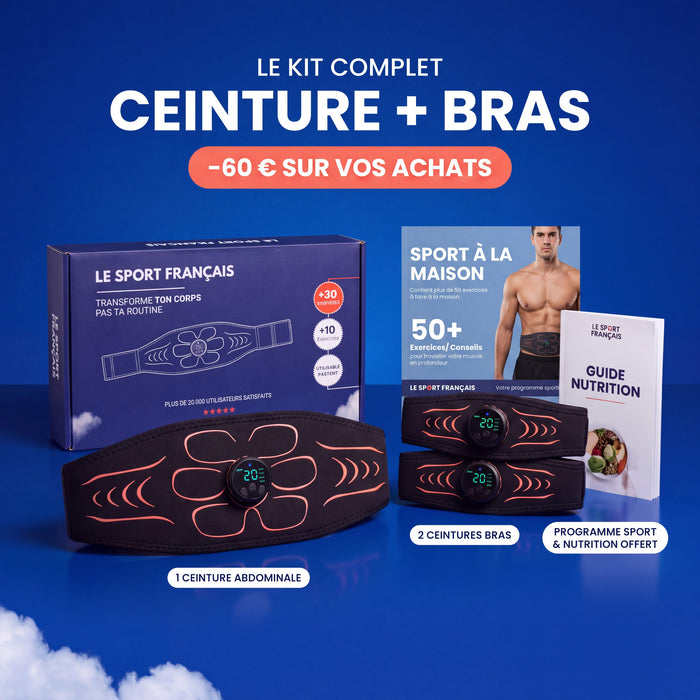 Kit complet Le Sport Français : ceinture abdominale EMS, 2 ceintures bras et programme sport & nutrition offert, -60 €