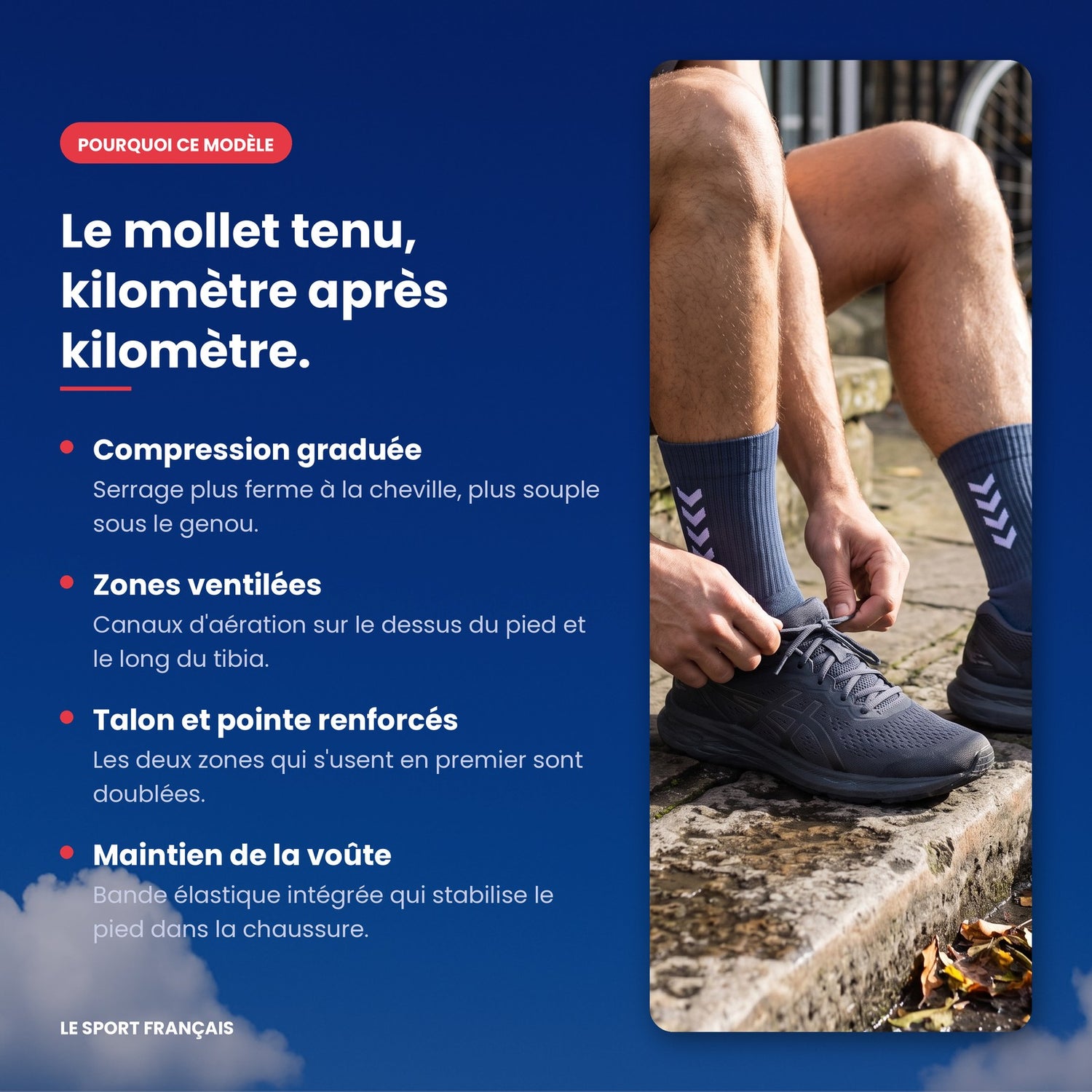 Points forts chaussettes running compression mi-mollet bleu marine