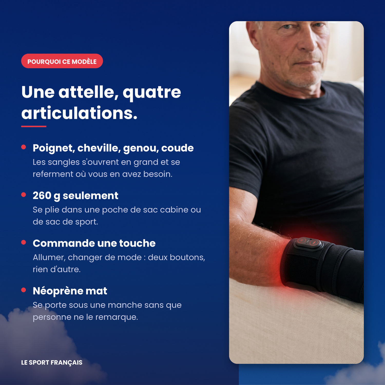 Attelle chauffante compatible poignet, cheville, genou et coude, 260 g seulement