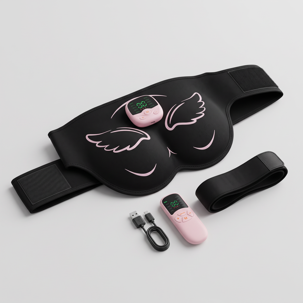Ceinture EMS fessiers Le Sport Français : pad noir en ailes avec boîtier de commande et télécommande