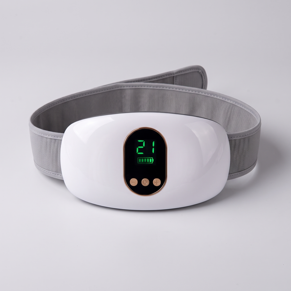 Ceinture massante abdominale 3-en-1 Le Sport Français : boîtier blanc à écran LED sur sangle élastique grise