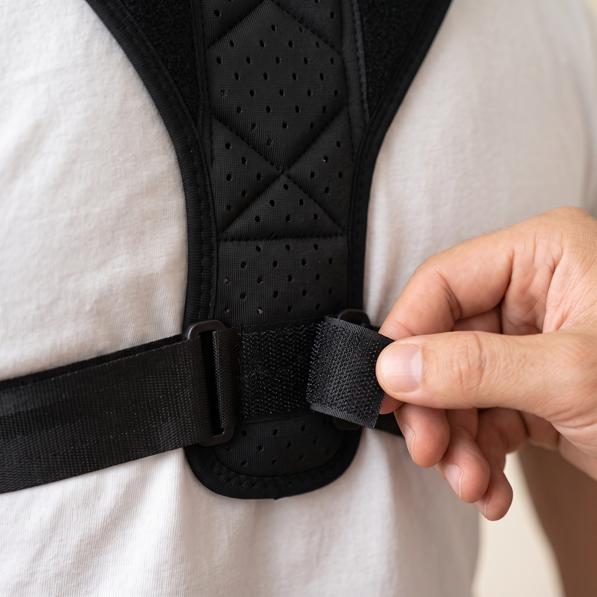 Panneau dorsal ajouré et réglage auto-agrippant du correcteur de posture léger