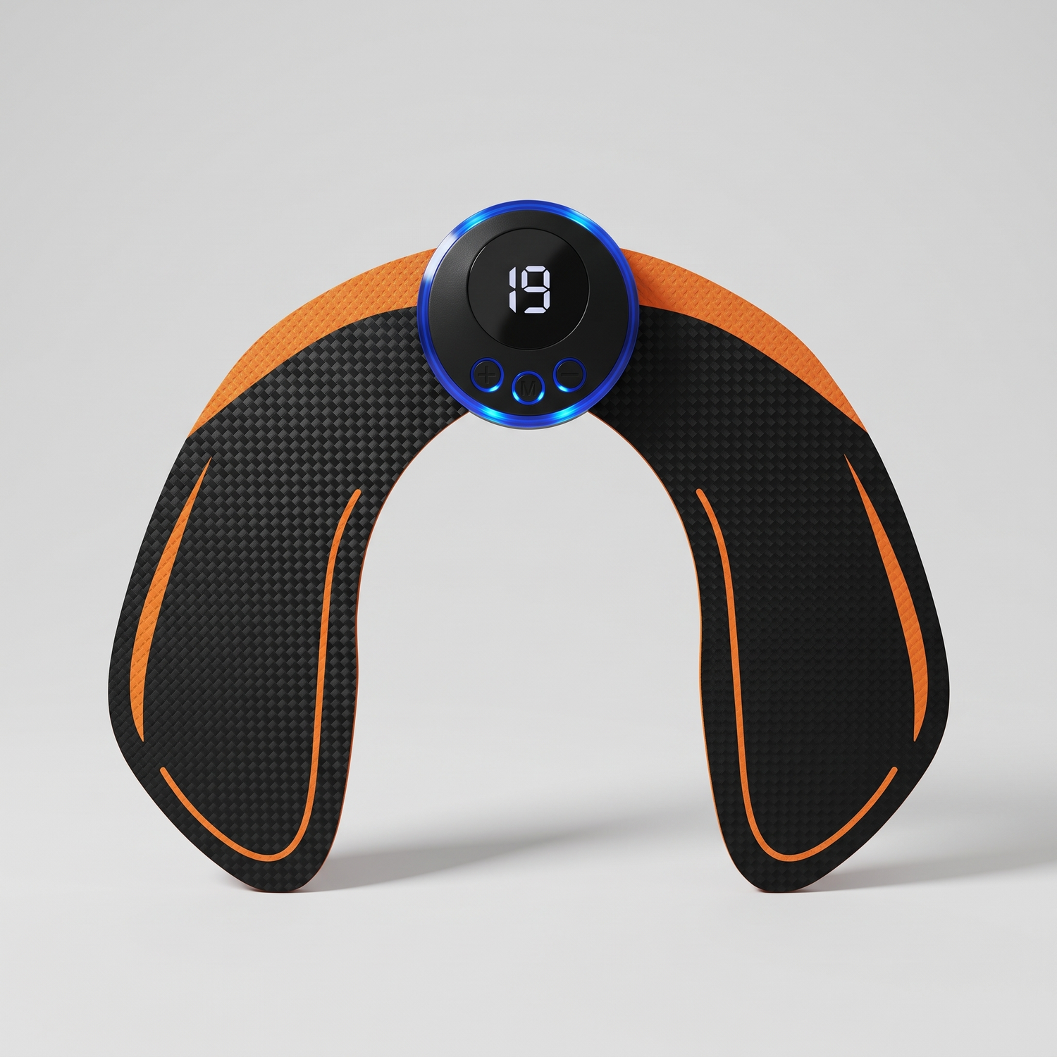 Électrostimulateur EMS fessiers et cuisses Le Sport Français, pad en U noir et orange avec contrôleur à écran LED