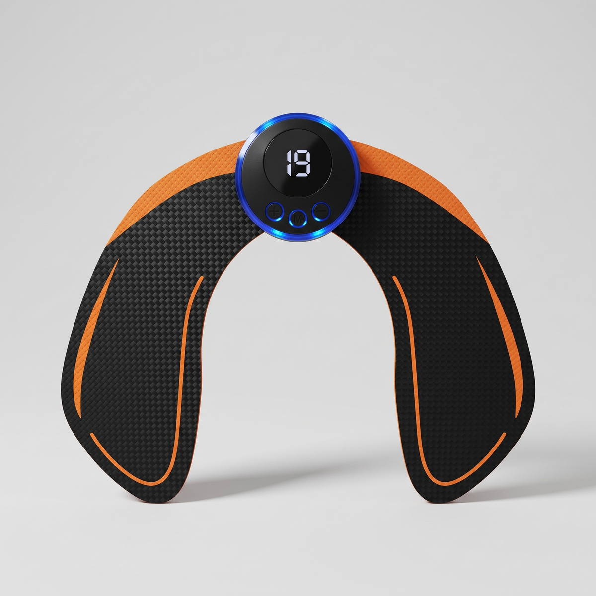 Électrostimulateur EMS fessiers et cuisses Le Sport Français, pad en U noir et orange avec contrôleur à écran LED