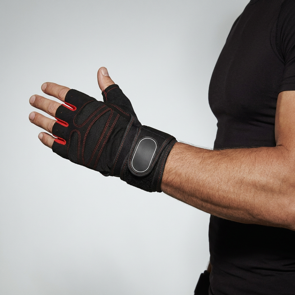Profil du gant de musculation montrant la sangle de maintien du poignet