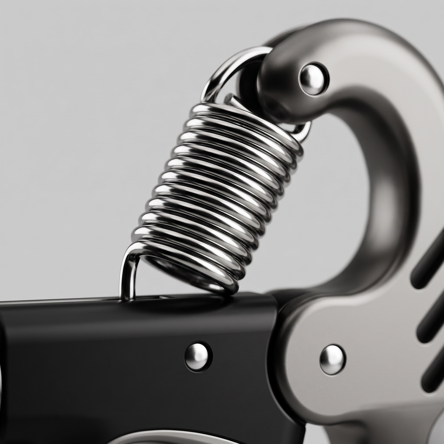 Macro du ressort en acier à haute résistance du gripper monté sur ses deux rivets