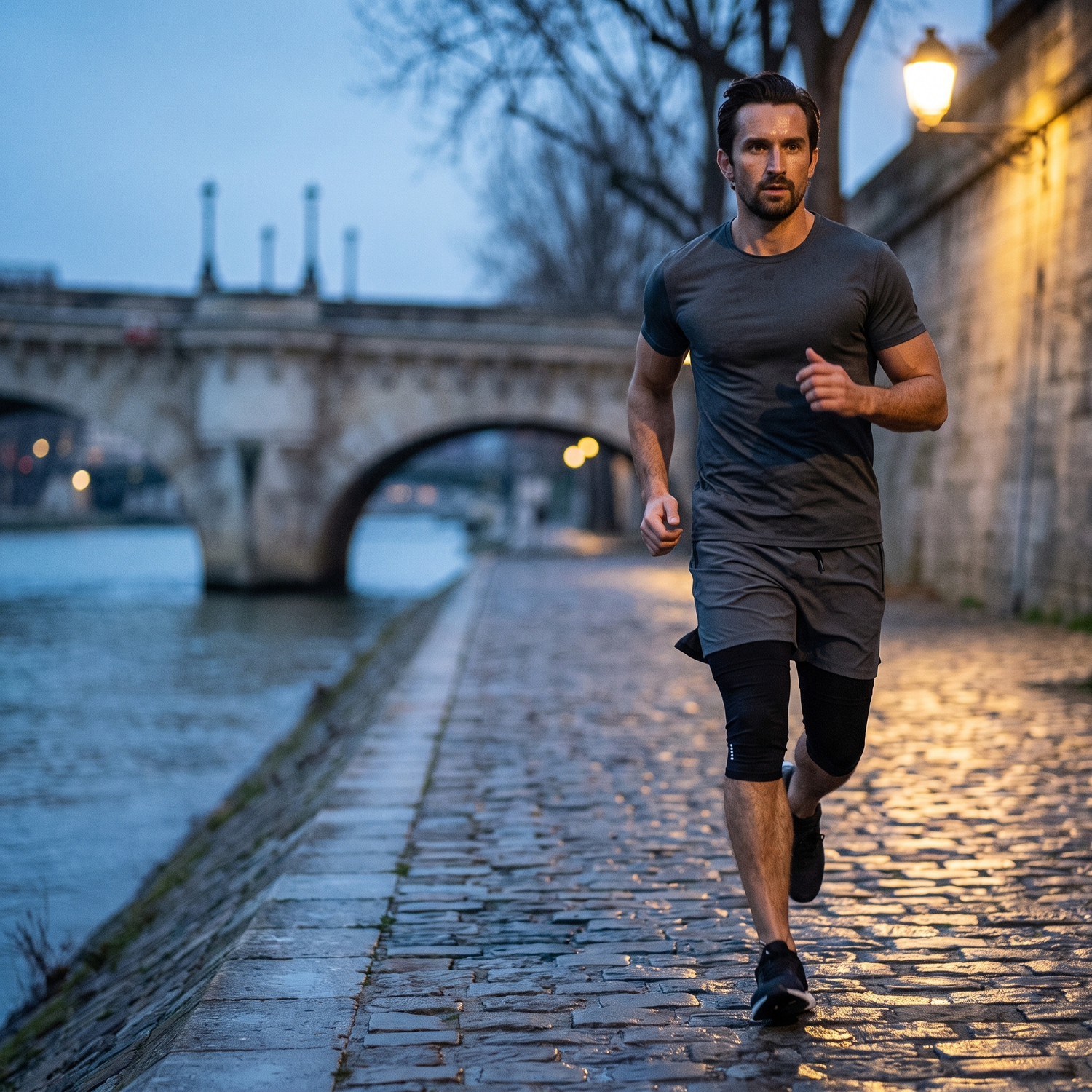 Short de running 2-en-1 legging intégré porté à l'entraînement