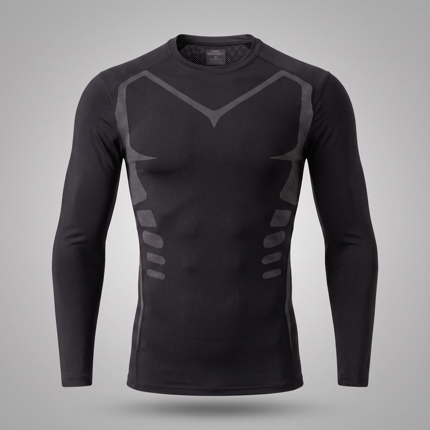 T-shirt de compression manches longues noir et gris — packshot studio