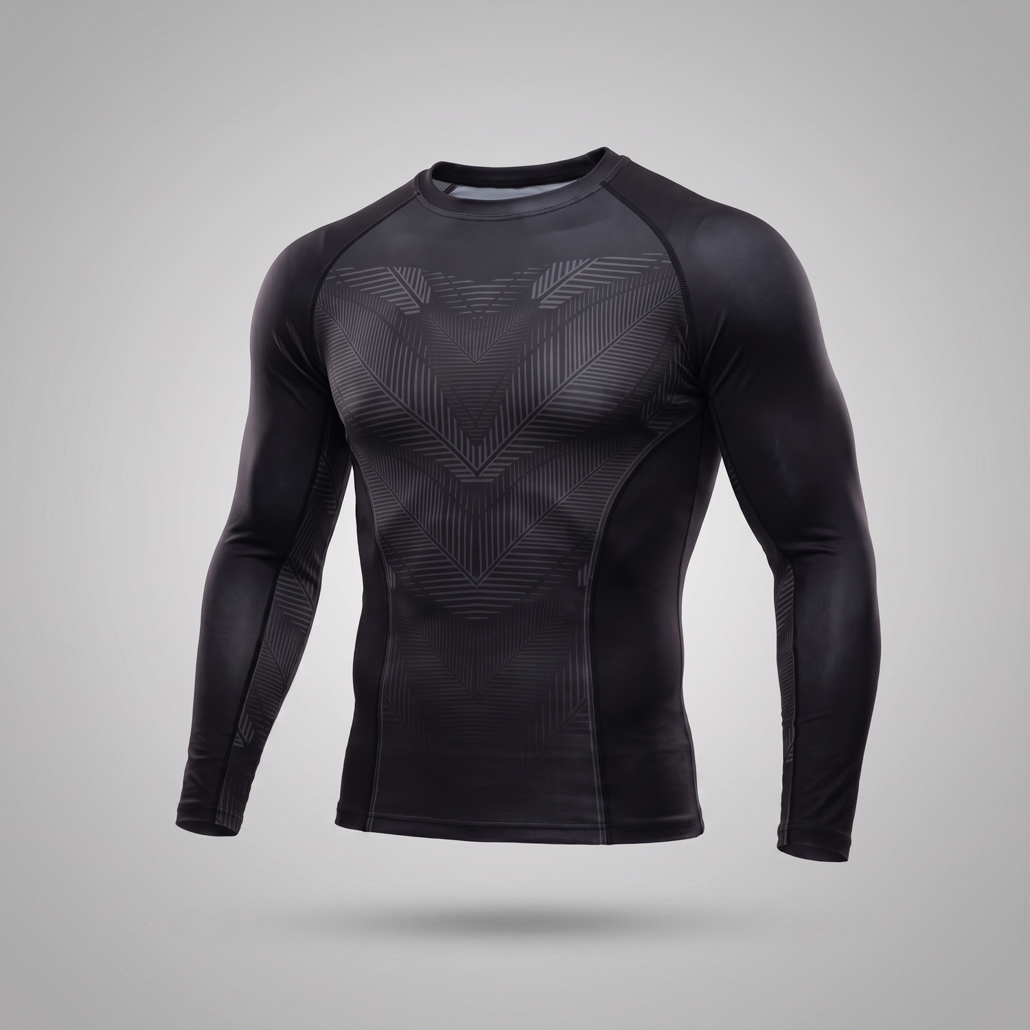 Rashguard manches longues UPF 50+ noir anatomique — packshot studio