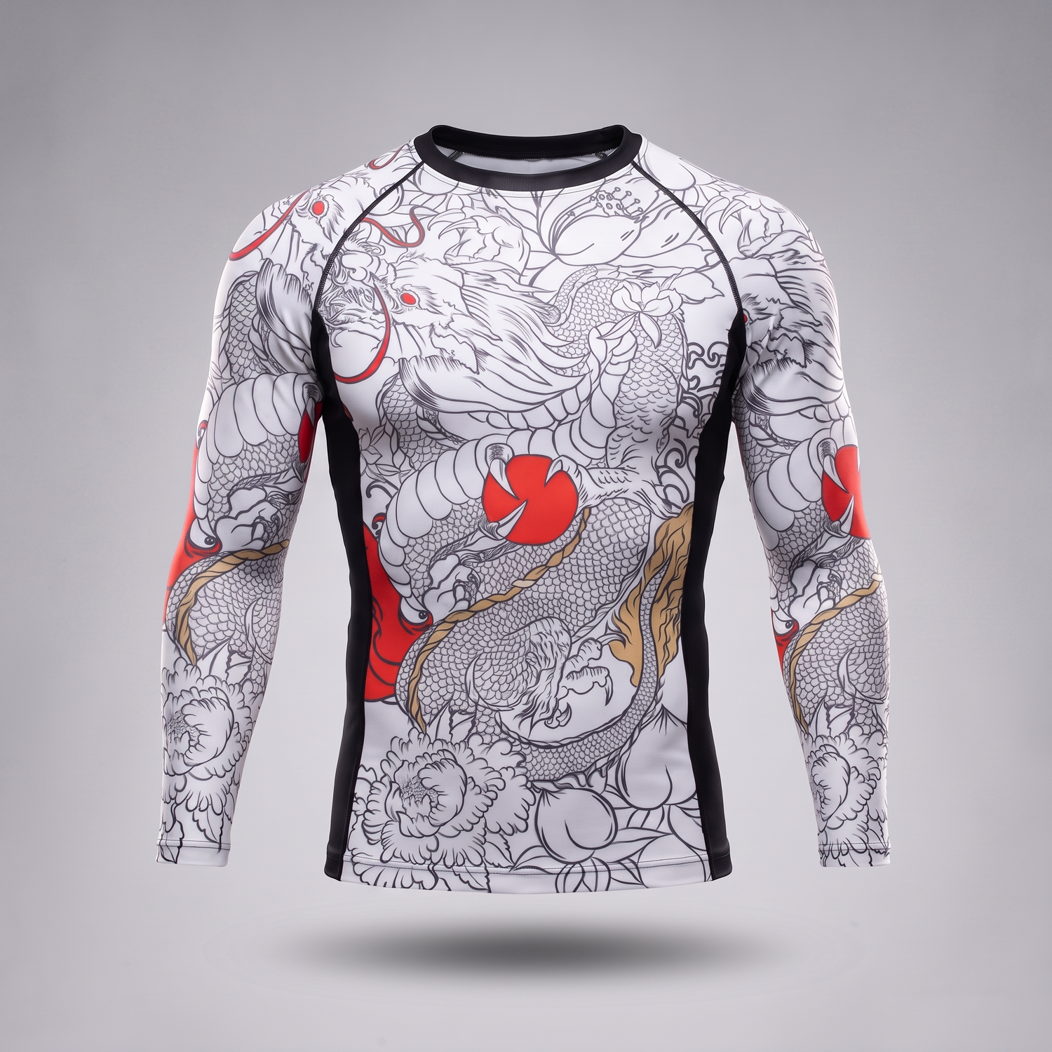 Rashguard manches longues UPF 50+ motif koï — packshot studio