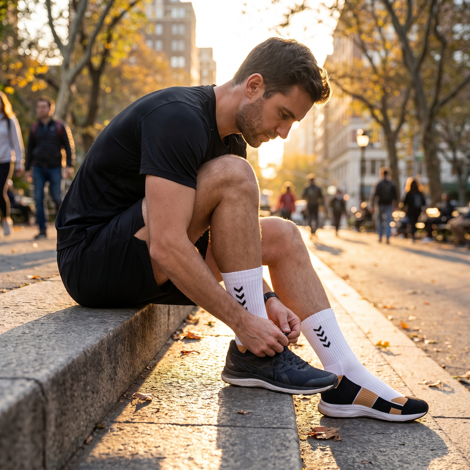 Chaussettes running compression mi-mollet blanc noir portees