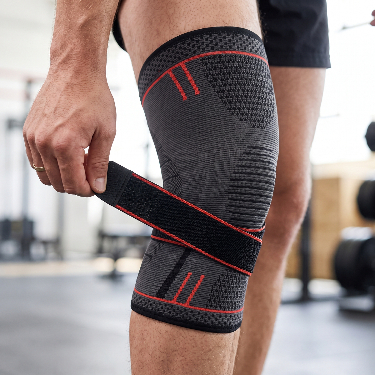 Réglage de la sangle rotule de la genouillère de compression