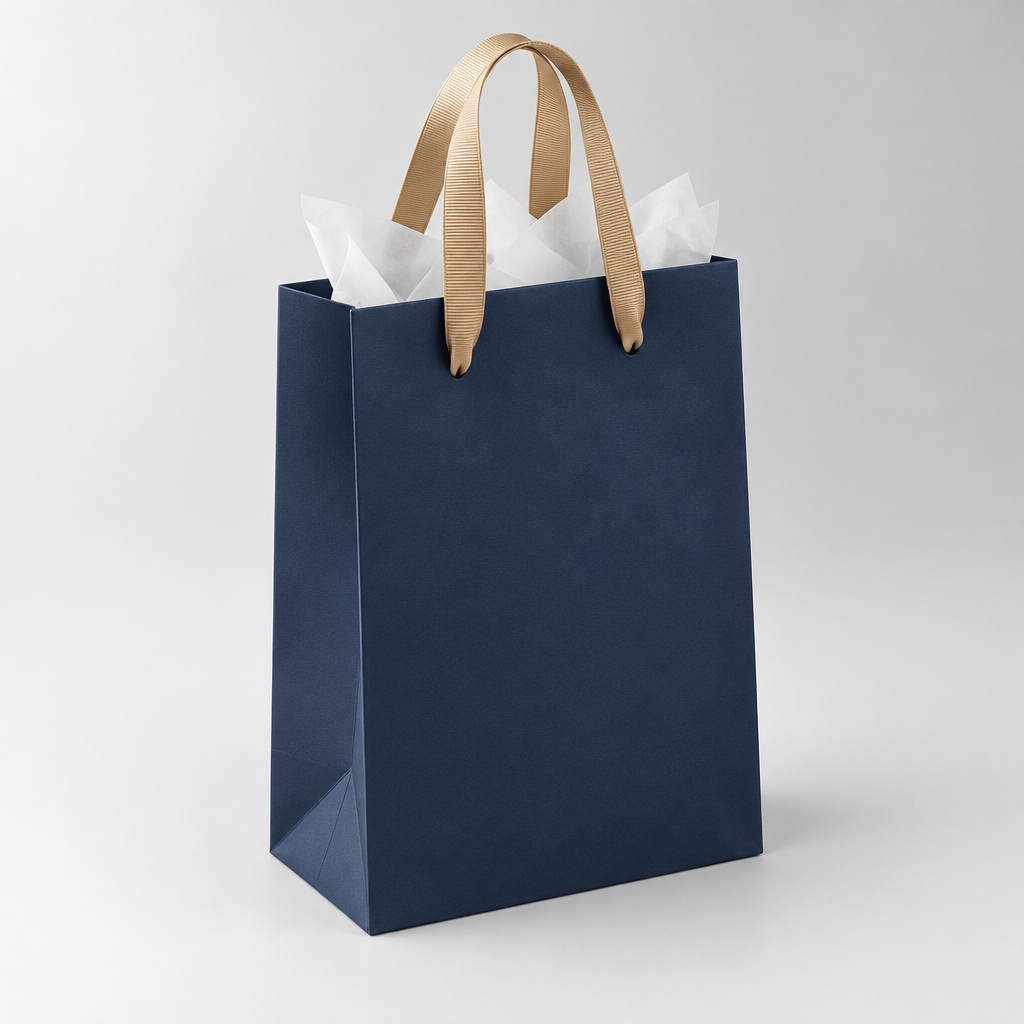 Boîte cadeau Le Sport Français – sac cadeau bleu marine avec anses en ruban doré