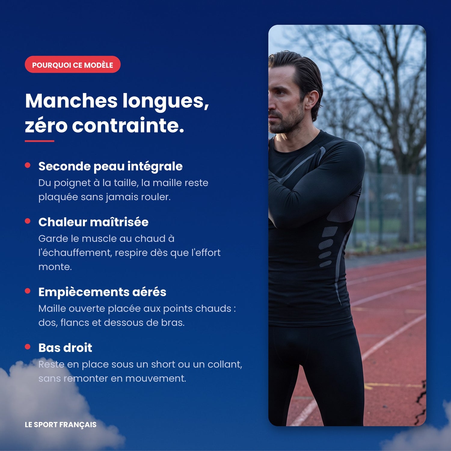 Points forts t-shirt compression manches longues noir gris