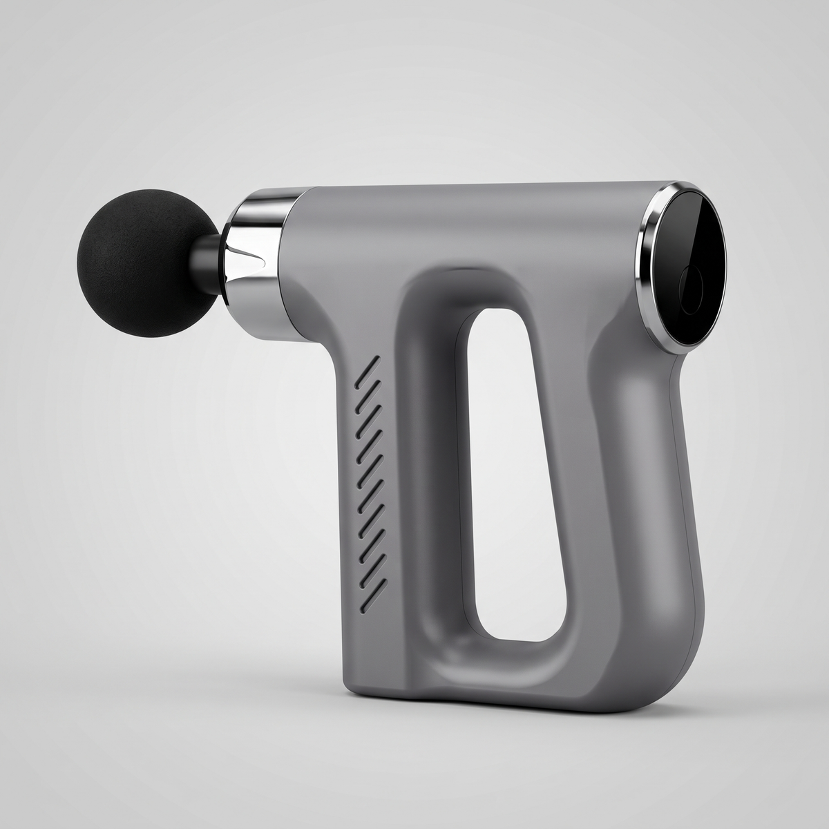 Mini pistolet de massage portable coloris gris, packshot sur fond gris