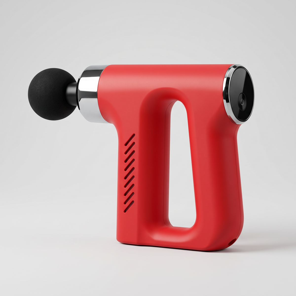 Mini pistolet de massage portable coloris rouge, packshot sur fond gris