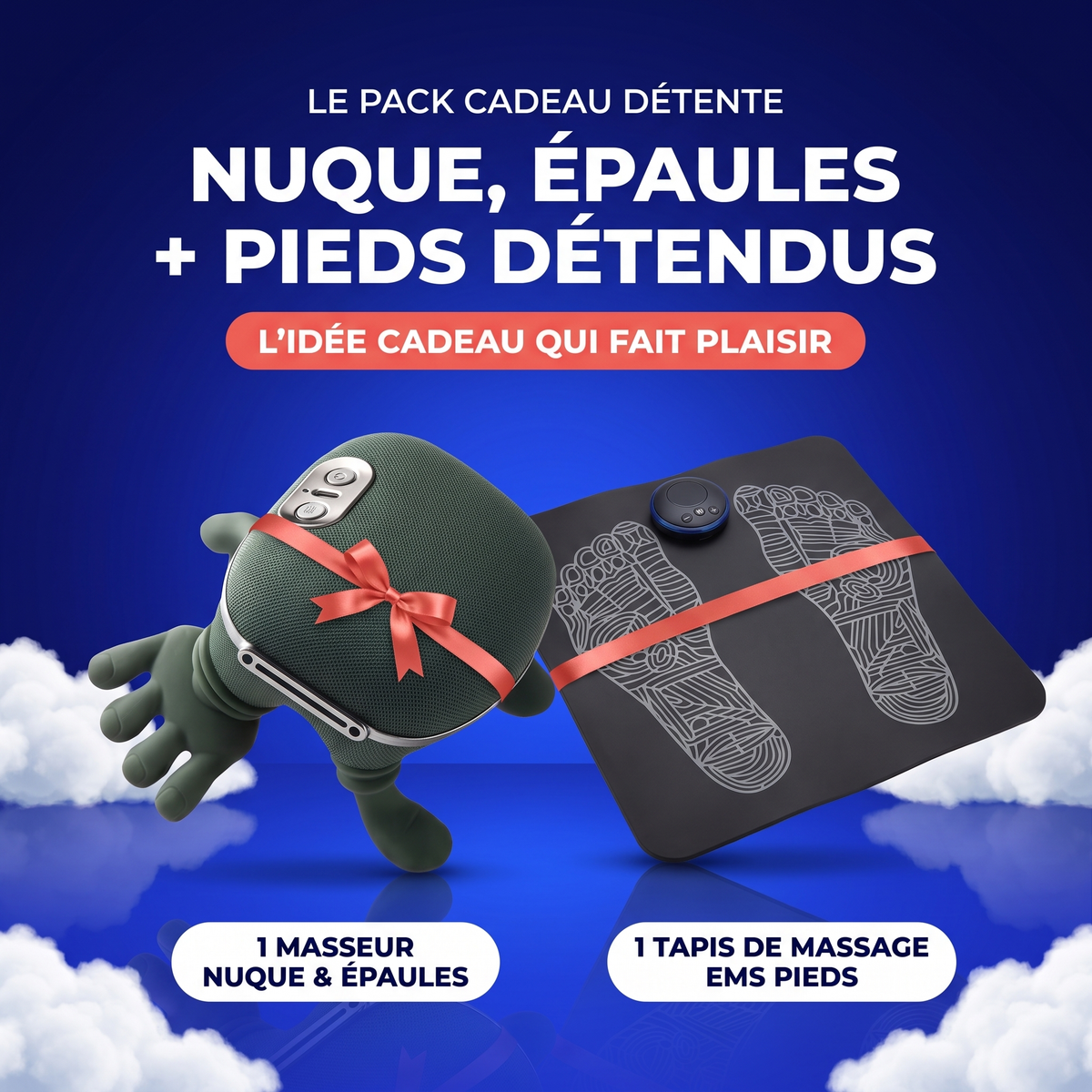 Pack Cadeau Détente : masseur nuque & épaules et tapis de massage EMS pieds