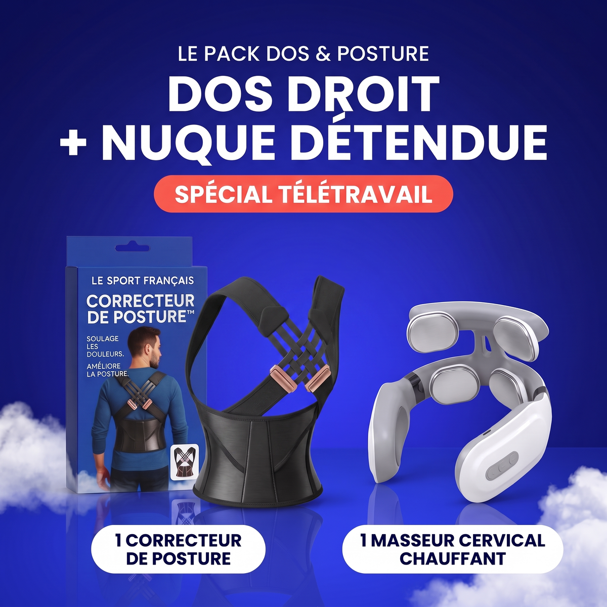 Pack Dos & Posture : correcteur de posture et masseur cervical chauffant