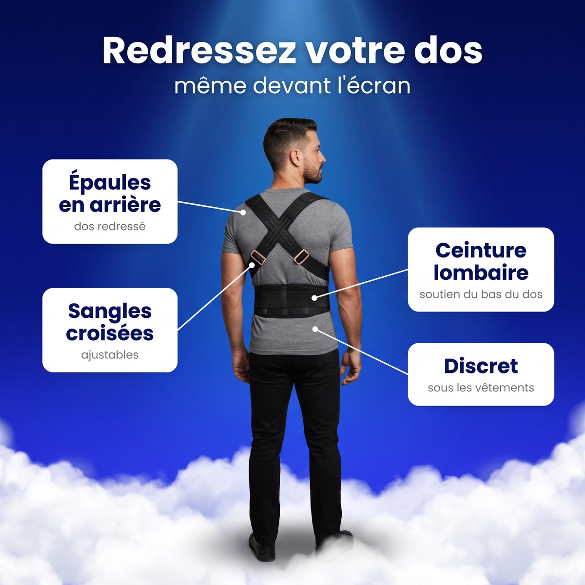 Correcteur de posture porté : épaules en arrière, dos redressé