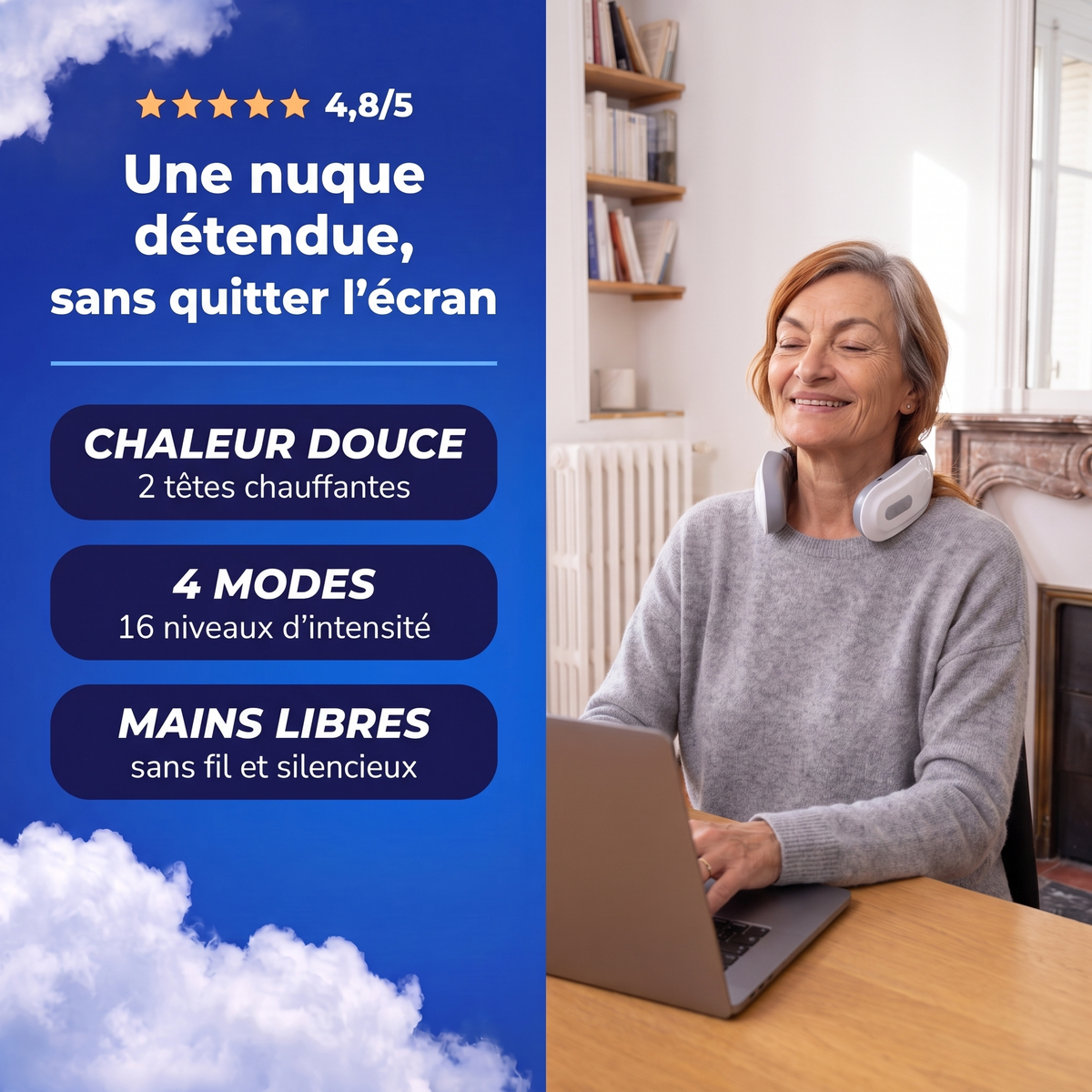 Masseur cervical chauffant utilisé en télétravail