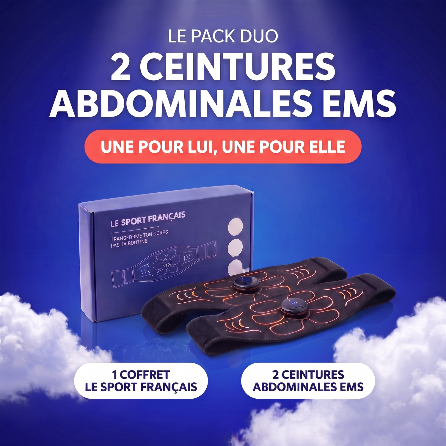 Pack Duo Ceinture EMS : 2 ceintures abdominales EMS et 1 coffret Le Sport Français