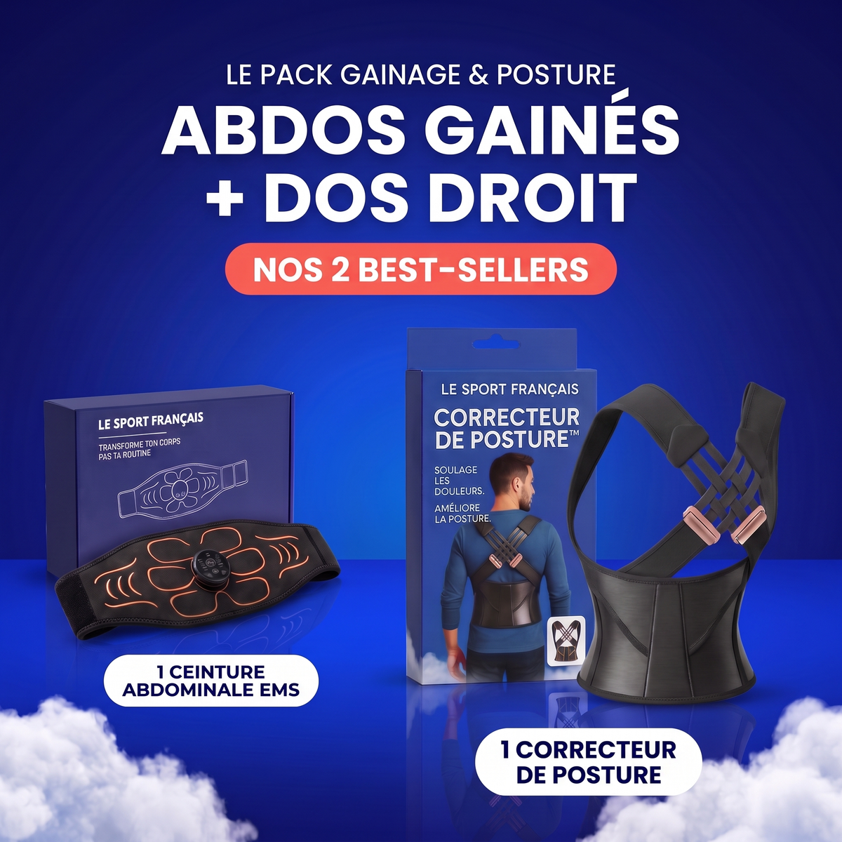 Pack Gainage & Posture : ceinture abdominale EMS et correcteur de posture