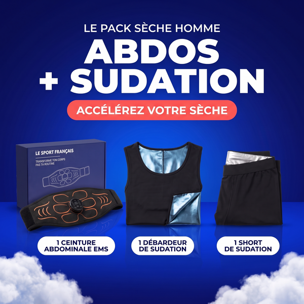 Pack Sèche Homme : ceinture abdominale EMS, débardeur et short de sudation