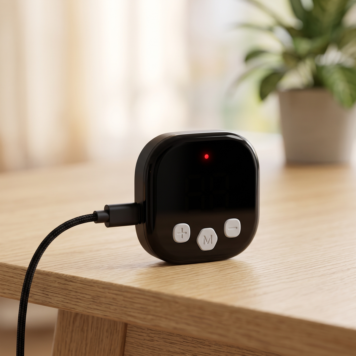 Boîtier du short EMS en charge par câble USB-C, témoin rouge allumé