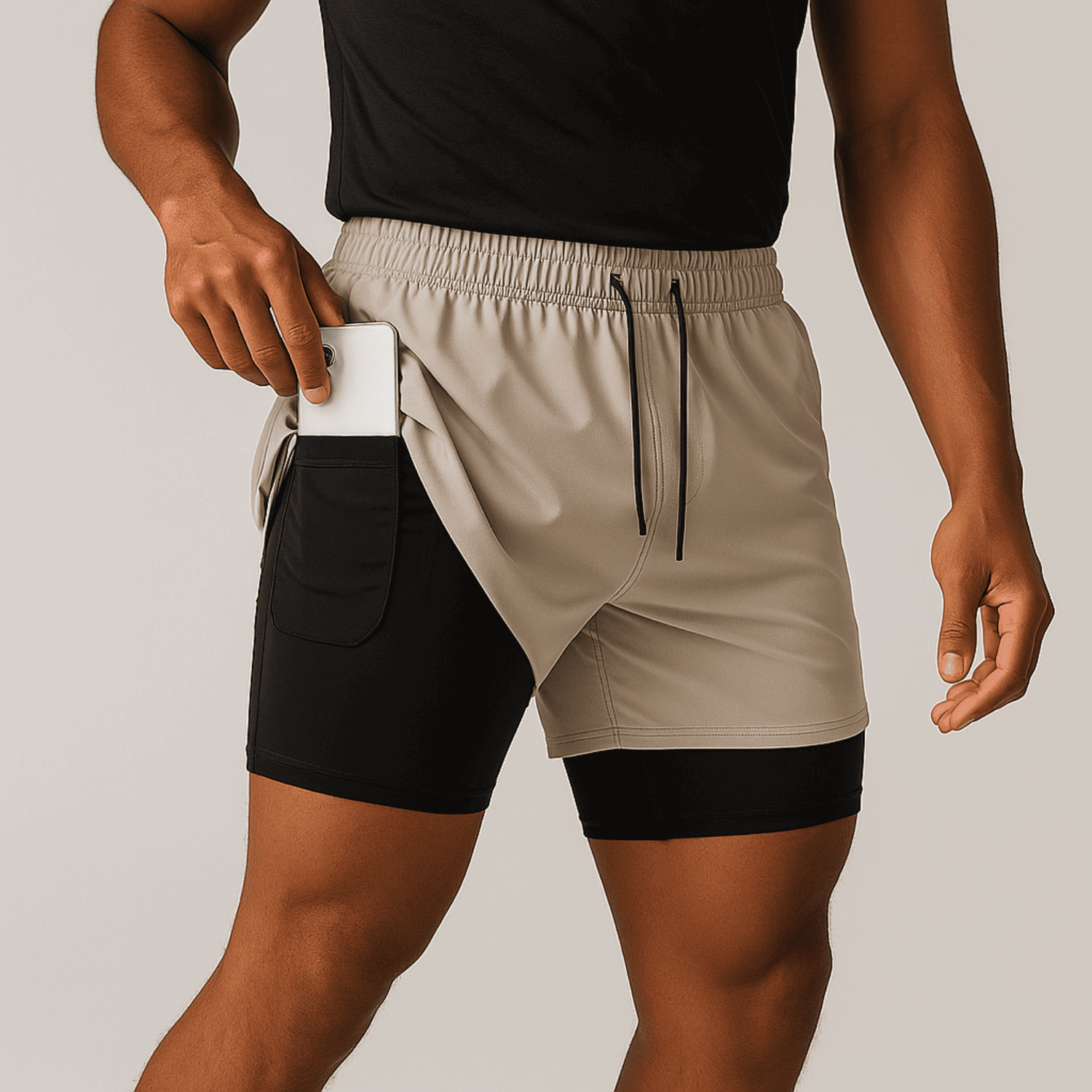 Short 2-en-1 pour homme- avec doublure